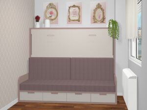 Cama abatible matrimonio con sofá 4 cajones. 4 medidas disponibles. Fondo cerrada 42 cm. AUTOPORTANTE