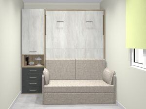 Cama abatible vertical con sofá canapé. 4 medidas disponibles. Fondo cerrada 57,5 cm.