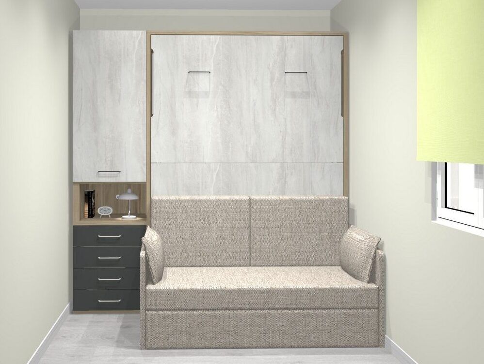Cama abatible vertical con sofá canapé. 4 medidas disponibles. Fondo cerrada 57,5 cm.