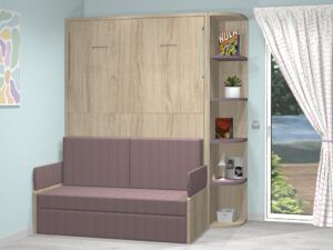 Cama abatible vertical con sofá 4 medidas disponibles. Fondo cerrada 57,5 cm. alto 220 cm. AUTOPORTANTE