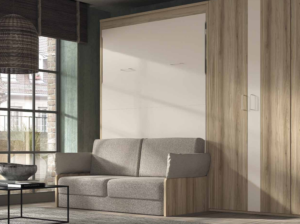 Cama abatible vertical con sofá fondo cerrada 57,5 cm. alto 240 cm. AUTOPORTANTE