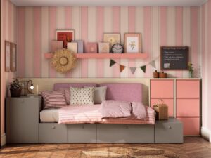 Dormitorio Juvenil con Mesa Extraíble y Zapateros Abatibles