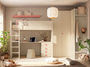 Habitación Juvenil Moderna Con Litera, Escritorio Y Armario Rincón