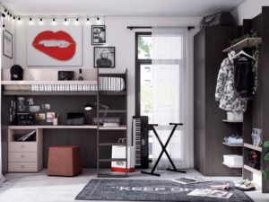 Habitación Juvenil Moderna Con Litera Y Escritorio Inferior