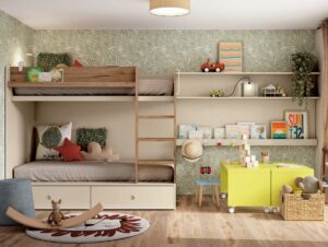 Dormitorio Infantil Con Litera Y Mesas Con Ruedas