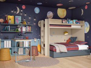 Habitación Juvenil Con Litera Y Mesa De Estudio Estilo Sciencecore