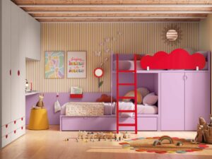 Dormitorio Infantil con Cama Tren y Armario de Gran Capacidad