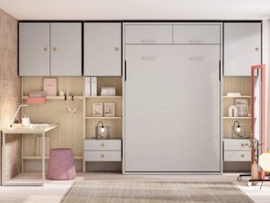 Dormitorio Con Cama Abatible, Estanterías y Escritorio